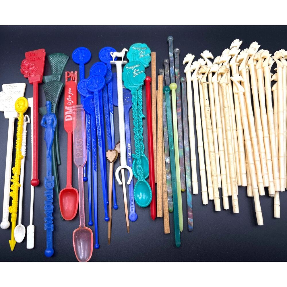 Vintage Swizzle Sticks: MCM Barware from Airlines Liquor Brands Hotels Lot of 59